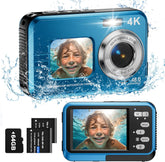 Underwater Camera, 4K Waterproof Camera, 48MP Autofocus Selfie Dual Screens, 11FT Waterproof Camera for Snorkeling, Compact Portable Digital Camera, 2 Batteries - Chronus